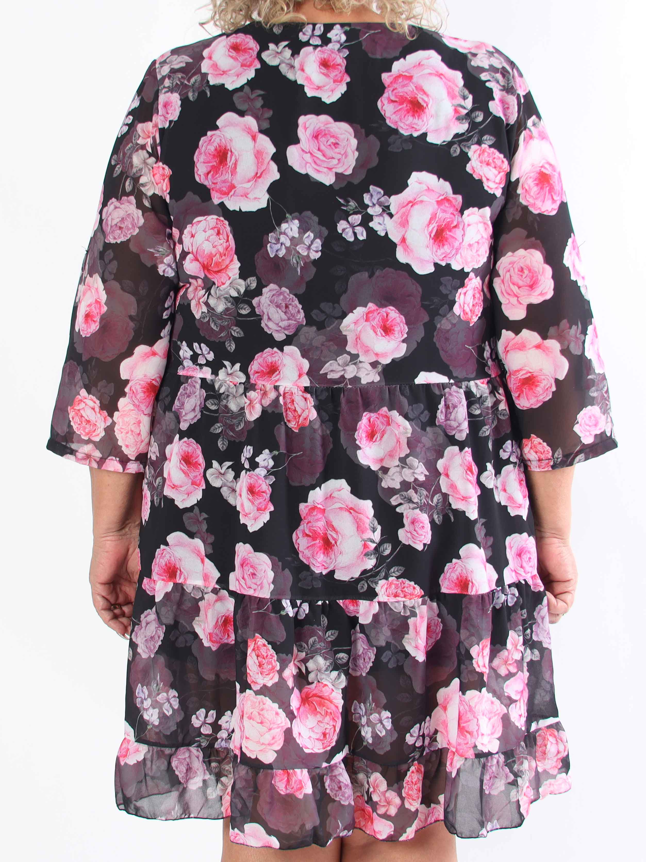 Stella - Blomsterkjole i chiffon med viskose underkjole